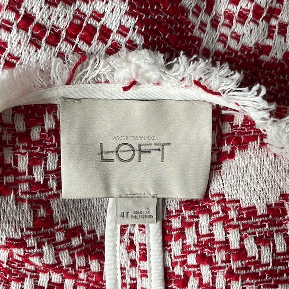 Ann Taylor LOFT Multi Pattern Textured Fringe Boho Open Blazer - Picture 5 of 8